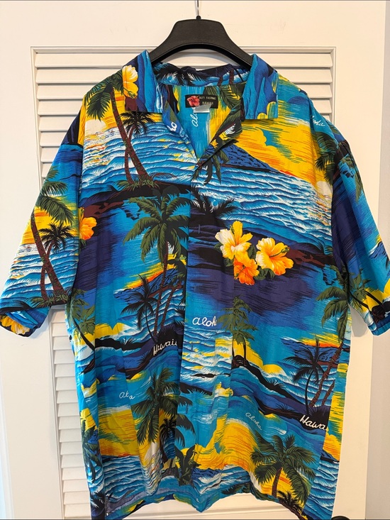 Ali’l Fashions Hawaii Other - Classic Aloha Hawaiian Floral Button-Down Shirt - Blue/Yellow